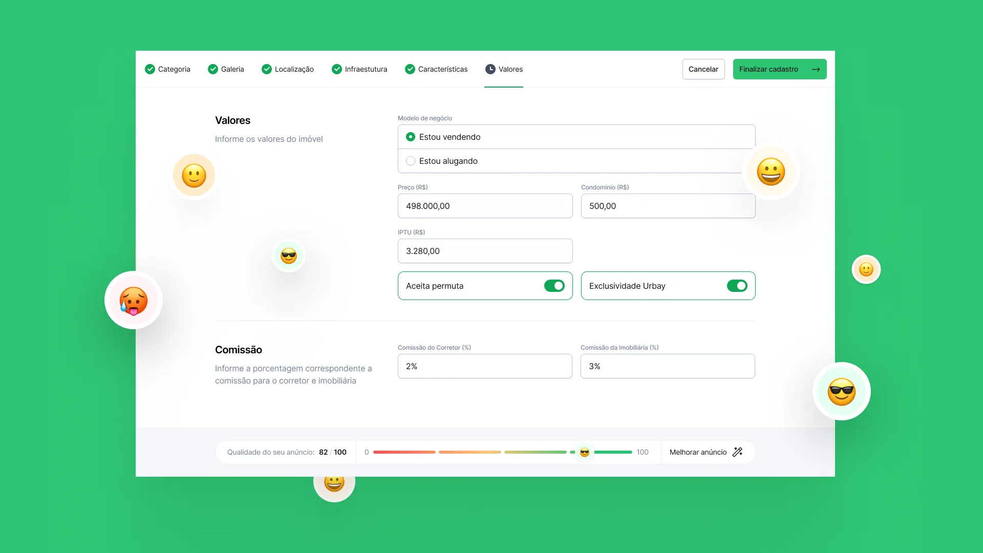 Case Urbay: Fundo verde com a interface da tela de cadastro ao centrto
